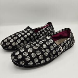 Toms Classic Alpargatas Slip On Shoe Black Silver Metallic Polka Dot Women's 9
